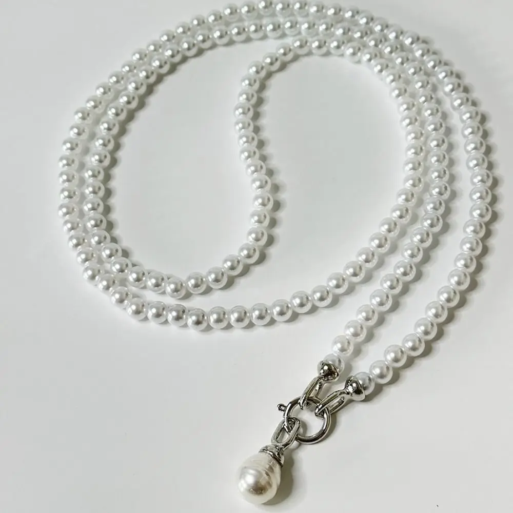 

Detchable Elegant Pearl Beaded Necklace Multilayer Simple Pearl Choker Long White Pearl Pendant Accessory Daily