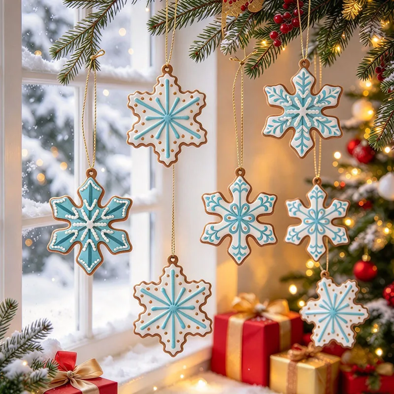 Christmas 2026 Snowflake Shape DIY Hanging Ornament Gingerbread Man Decoration for Tree Holiday Scene Decor New Fun Craft Gift