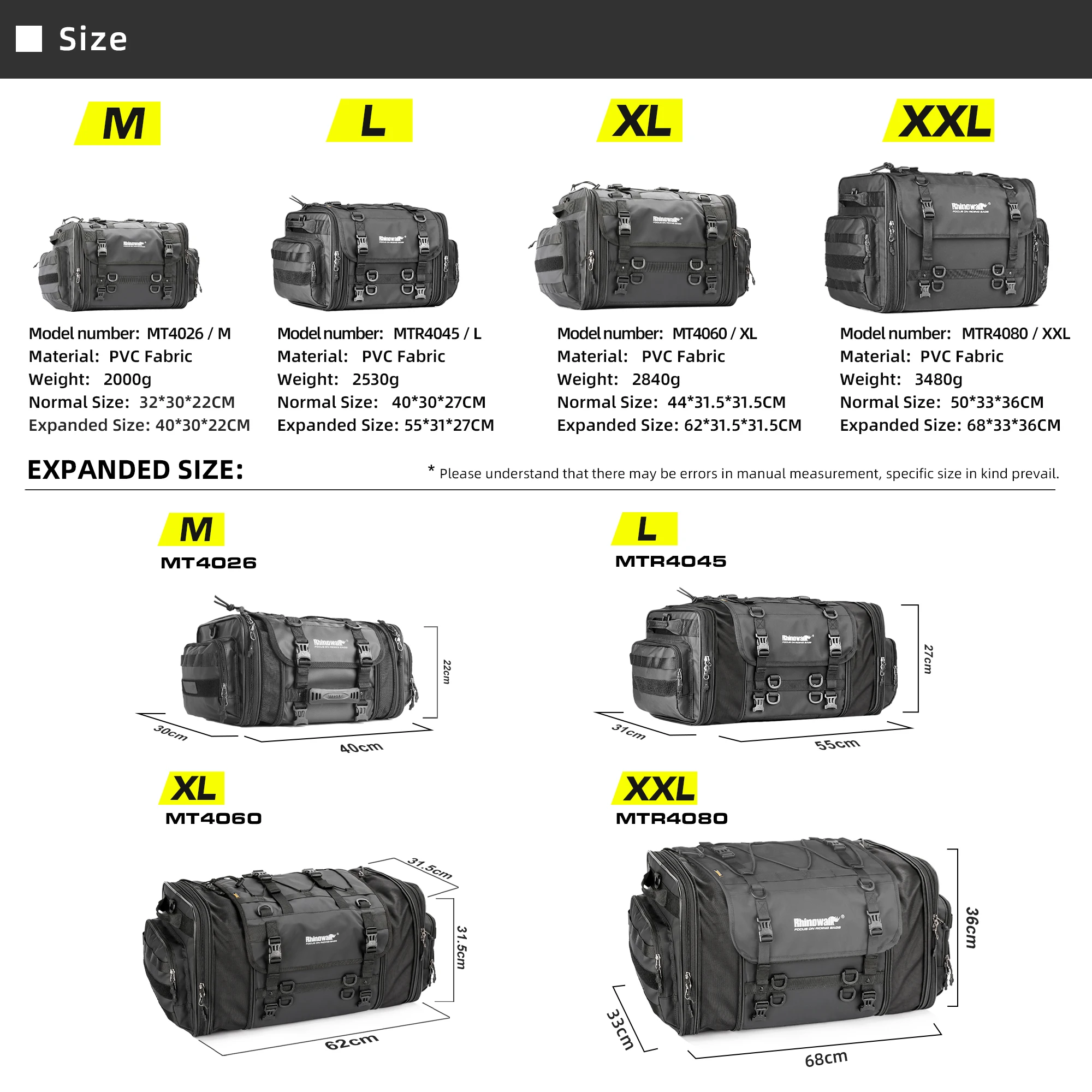 Rhinowalk Motorcycle Bag 60L Large Expandable Motorcycle Rear Seat Bag High Capacity Motorcycle Bag With Raincover