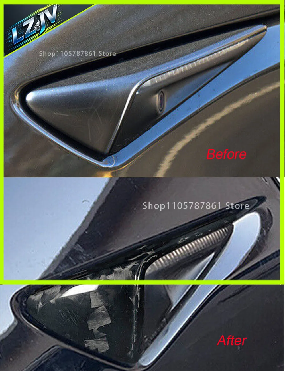 LZJV Forged Carbon Fiber Side Vent Fender Camera Turn Signal Cover For Tesla Model 3 Model Y 2019up