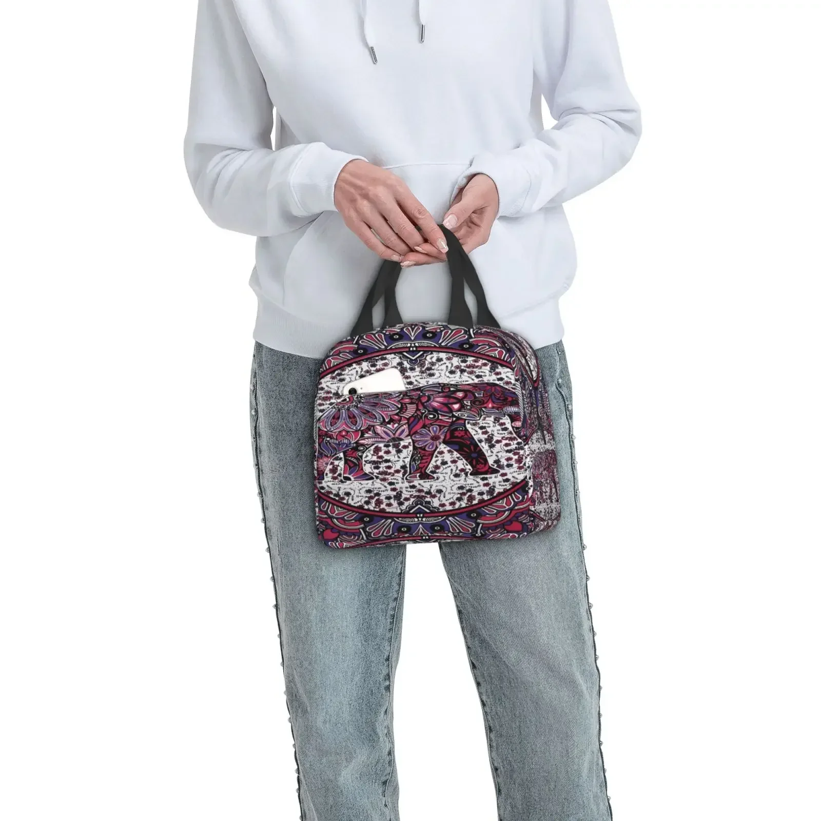 Bohemian Elephant Mandala Lunch Bags Insulated Bento Box Lunch Tote Leakproof Picnic Bags Thermal Bag for Woman Girl School