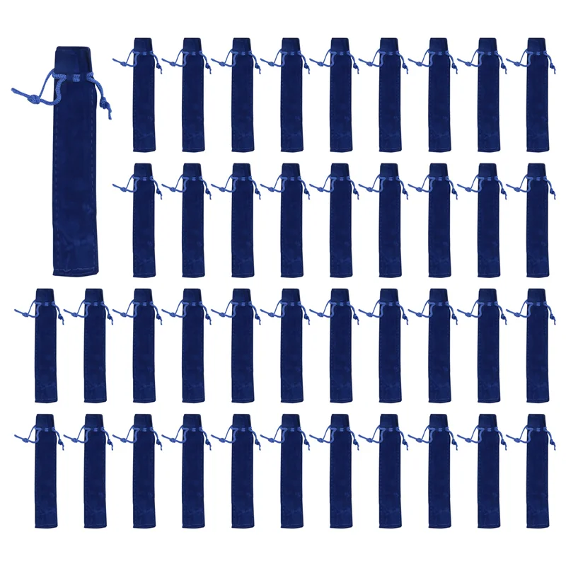 Bolsa de terciopelo azul para bolígrafos, 50 piezas, portalápices