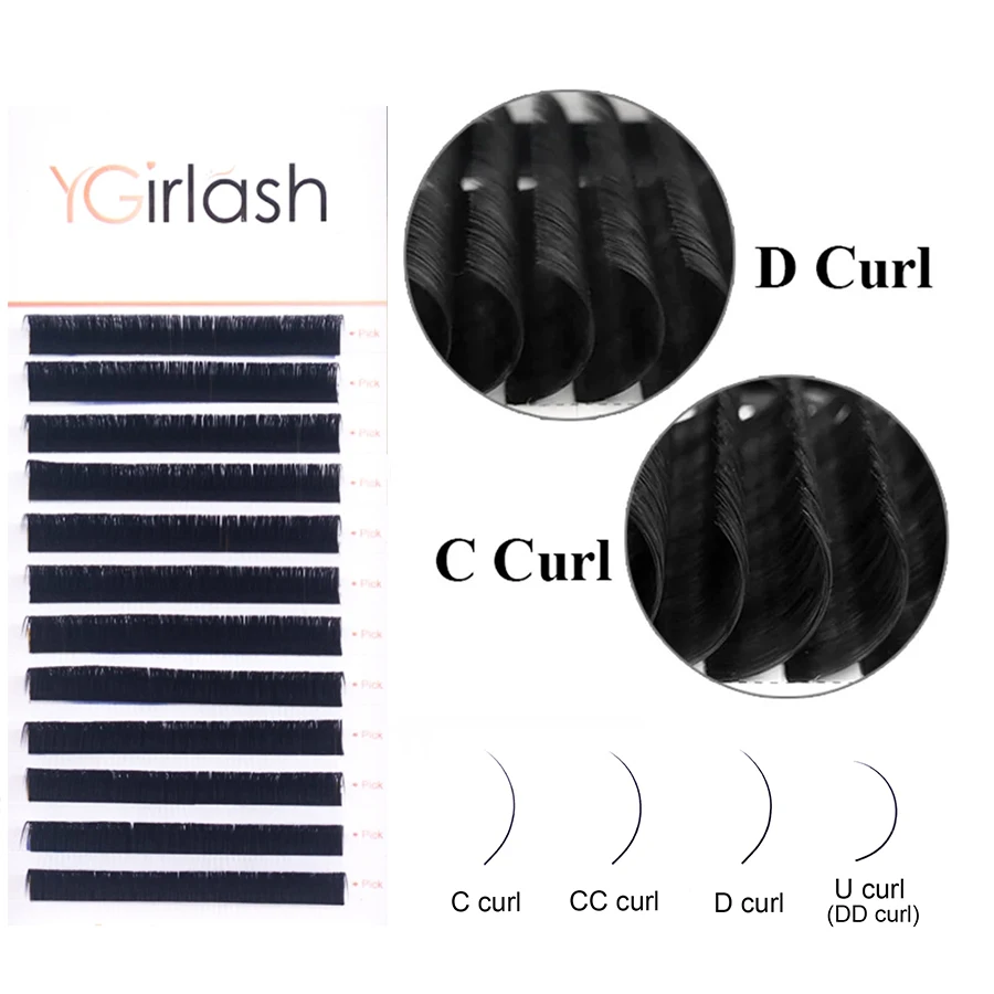 

YGirlash 10boxes/pack 12Lines C CC D U Curl Matte Black Classic Silk Eyelashes Individual Volume Mink Lash Extension