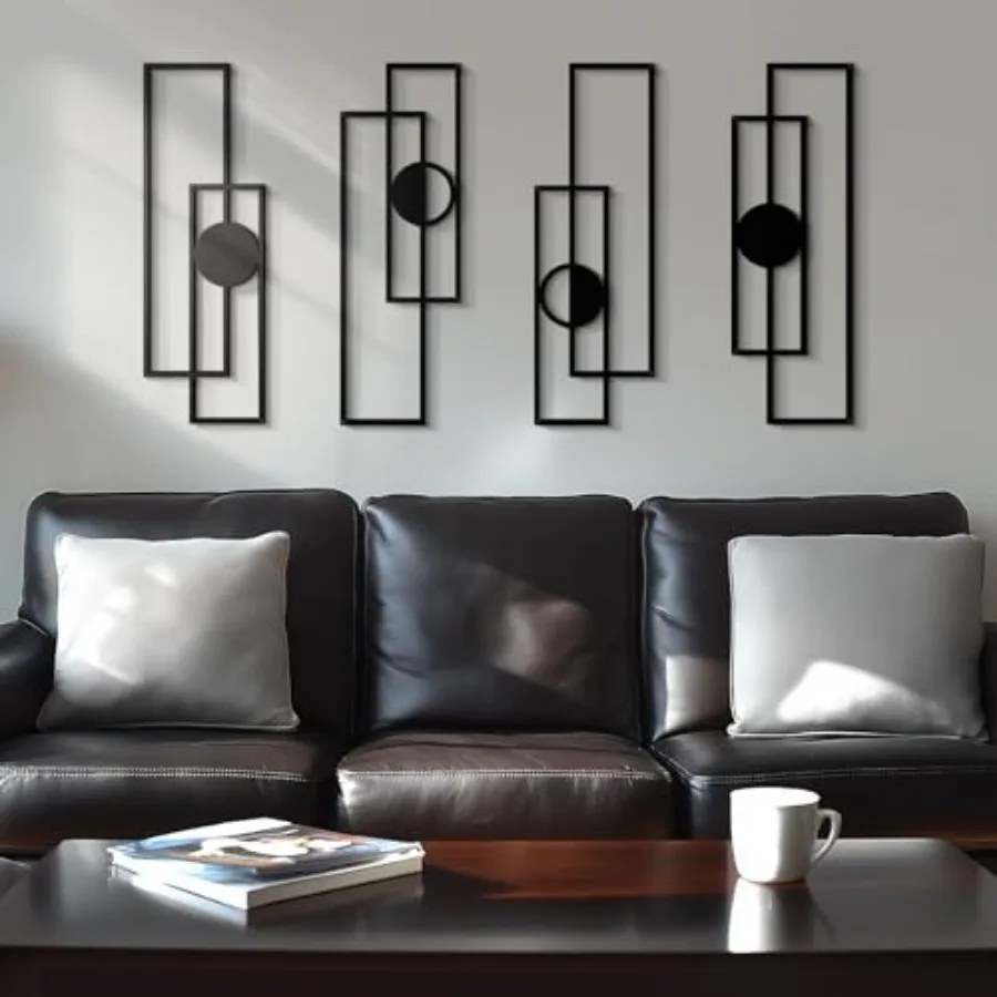 

Abstract Black Metal Wall Art for Living Room, 4 Pack Large Wall Sculptures Minimalist Modern 3D Textured Geometric Metal Wall