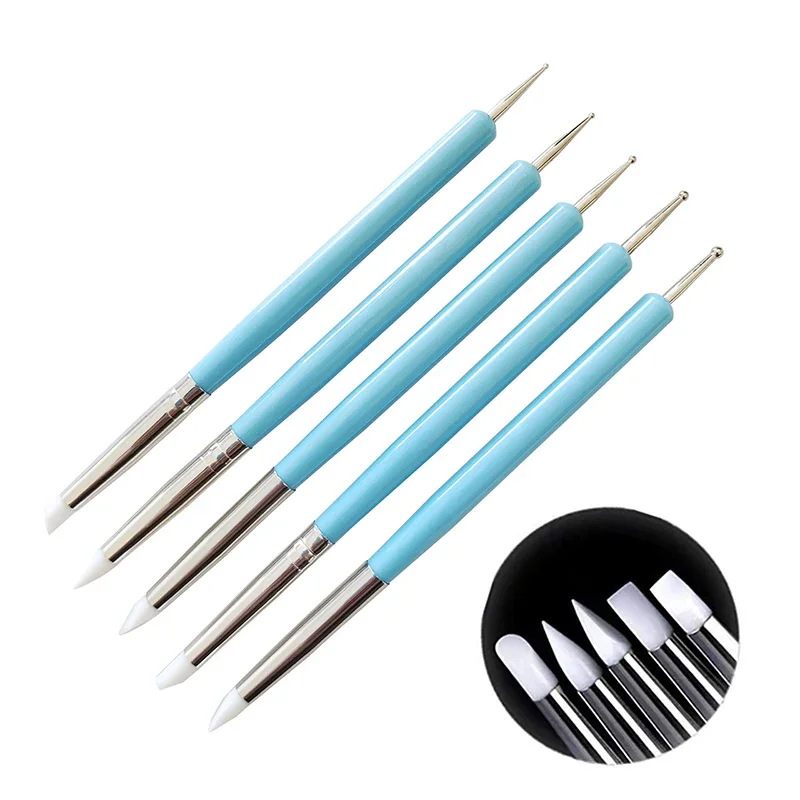 5Pcs/Set Stainless Steel Two Head Sculpting Polymer and Soft Pottery Clay Tool Silicone Modelling Art Shaper Tools