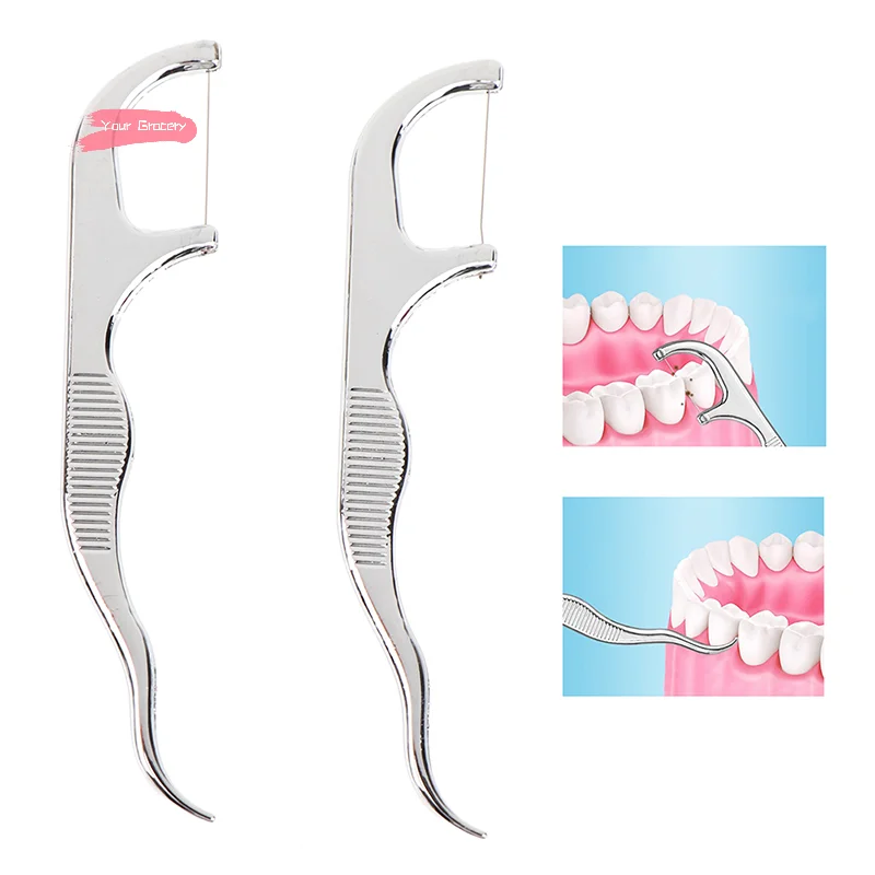 

1Set Stainless Steel Toothpick Holder with Box Dental Floss Reusable Soft Touch Non Slip Grip Travel Size