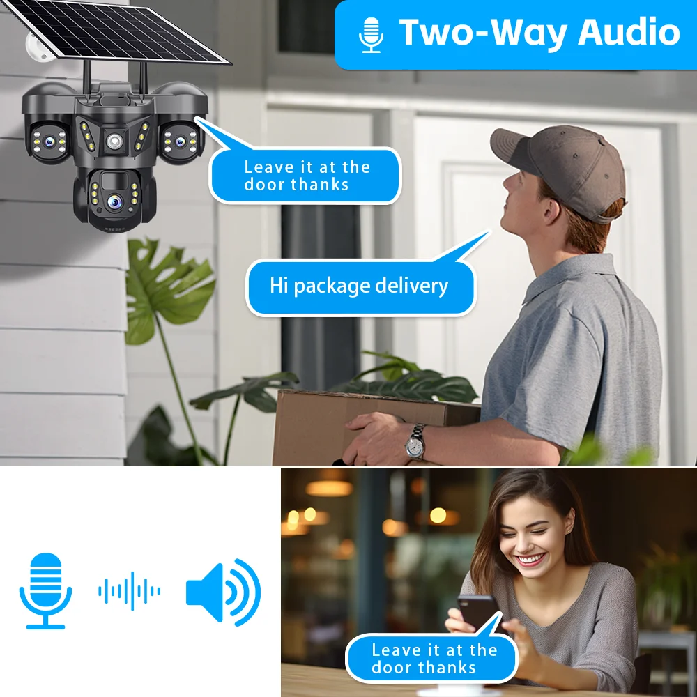 Solar Camera 4G Sim Card 15MP Outdoor 3 Lens 3 Screen PIR Human Detect Network IP Cameras Night Vision CCTV Security Protection