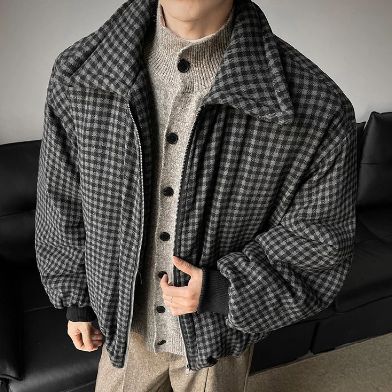 سترة قطنية سميكة منقوشة عتيقة للرجال - أسود (M-2XL) |   معطف قصير أمريكي على طراز المال القديم