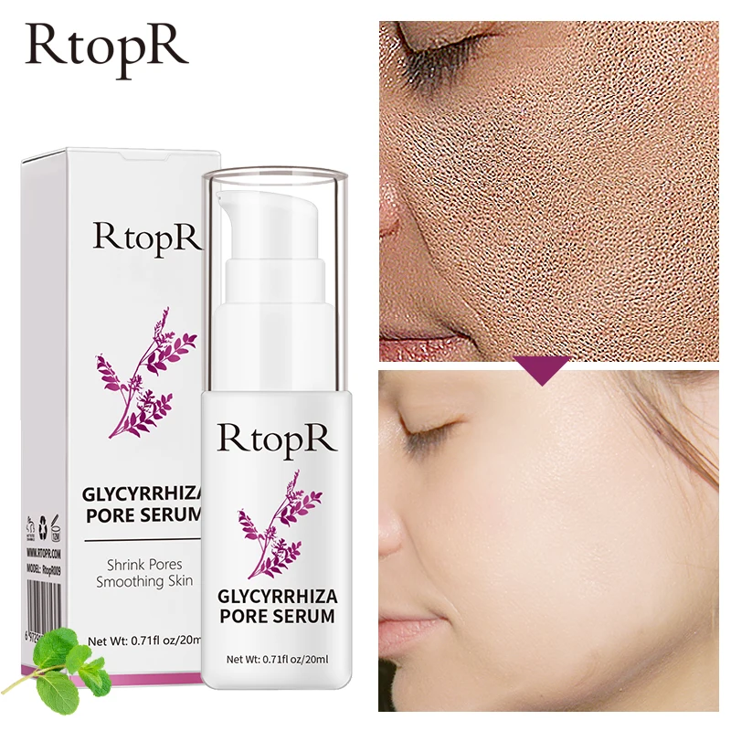 RtopR 20ML Glycyrrhiza Pore Serum Pore Reduction Smoothing Oil Brightening Skin Care Products Deep Cleaning Oils Control Collage