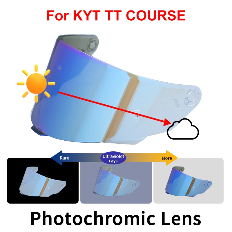 Photochromic Visor Lenses for KYT TT COURSE Motorcycle Helmet Shield Windshield Sunscreen TTC Helmets Accessories High Strength