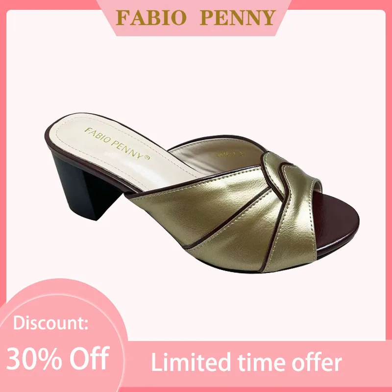 

FABIO PENNY2025 Новые стильные женские тапочки на среднем каблуке с цветными блоками для вечеринок и банкетов, элегантные женские сандалии