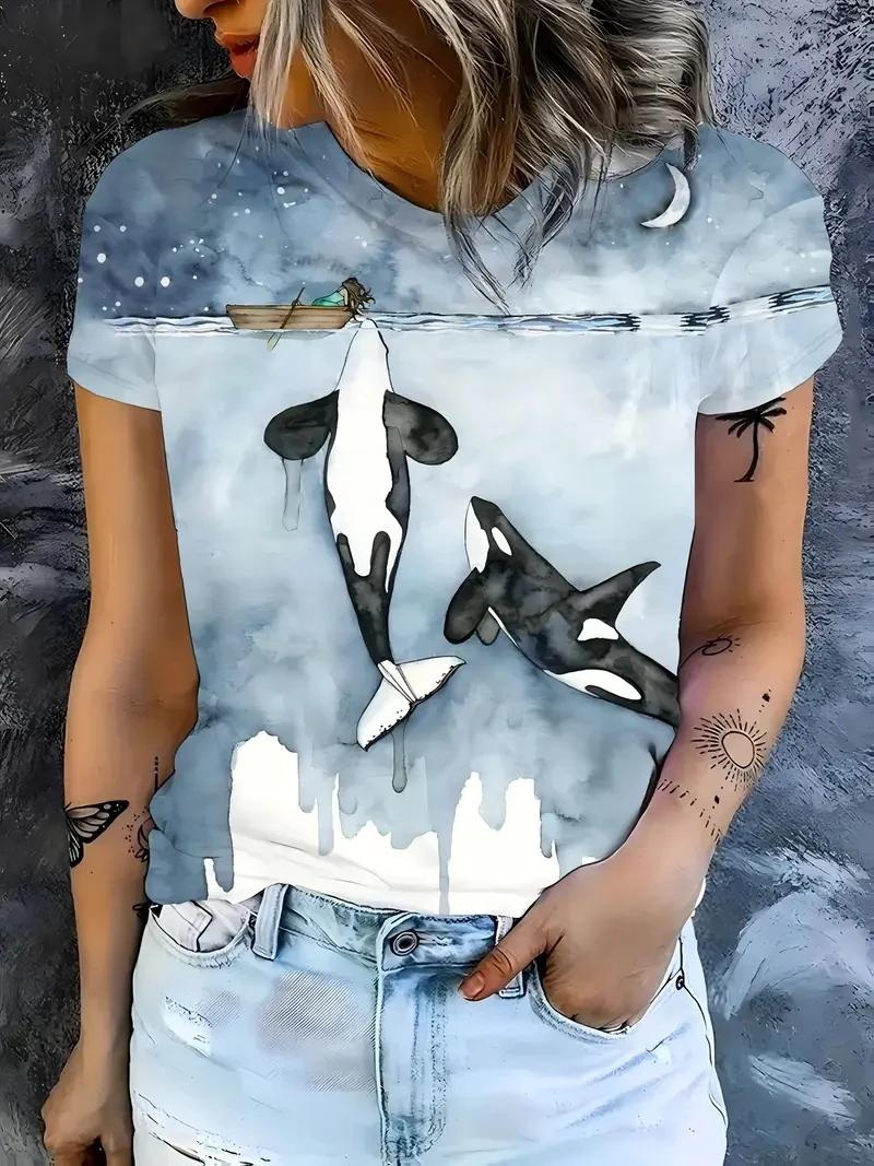 

Женская футболка больших размеров с короткими рукавами и 3D принтом, свободная и повседневная, мягкая, удобная и дышащая, подходит для занятий спортом на открытом воздухе