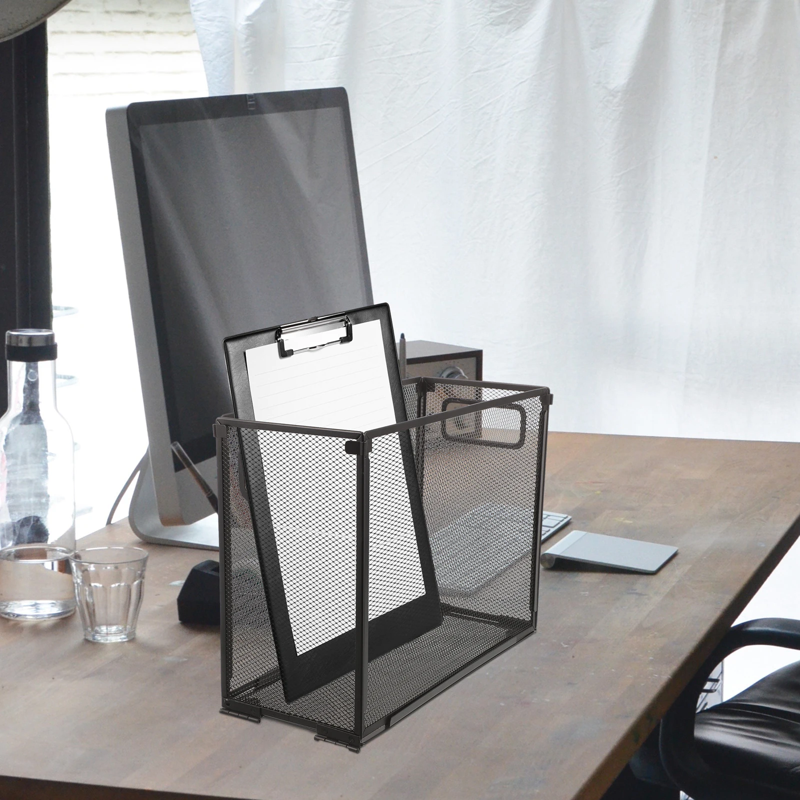

Frame Rack Foldable Metal Mesh Desk Organizer for Document Crate File Holders For File Cabinets Container Stainless Steel