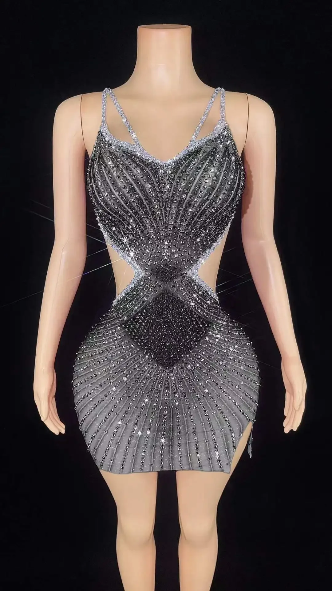 Backless Sparkly Sexy Vrouwen Strass Sexy Jurk Verjaardagsfeestje Stage Performance Slijtage Zomer Avond Koningin Outfit Wit Roze