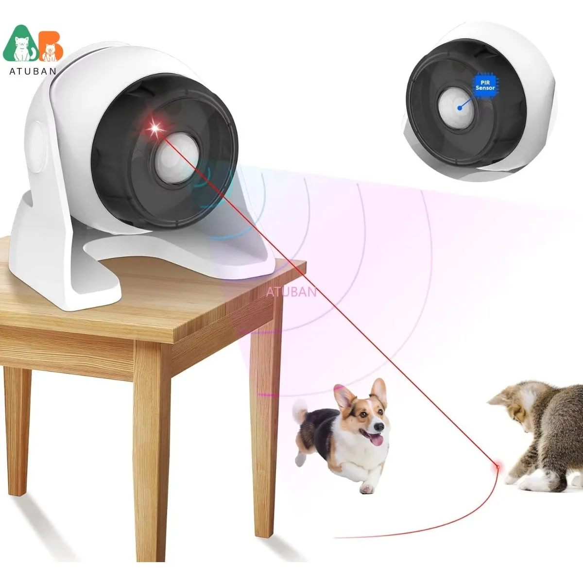 Cat Laser Toys Bewegingsgeactiveerde responsieve interacties, mix snel en langzaam laserspel, interactief kattenspeelgoed Ingebouwde Real Motion Senso