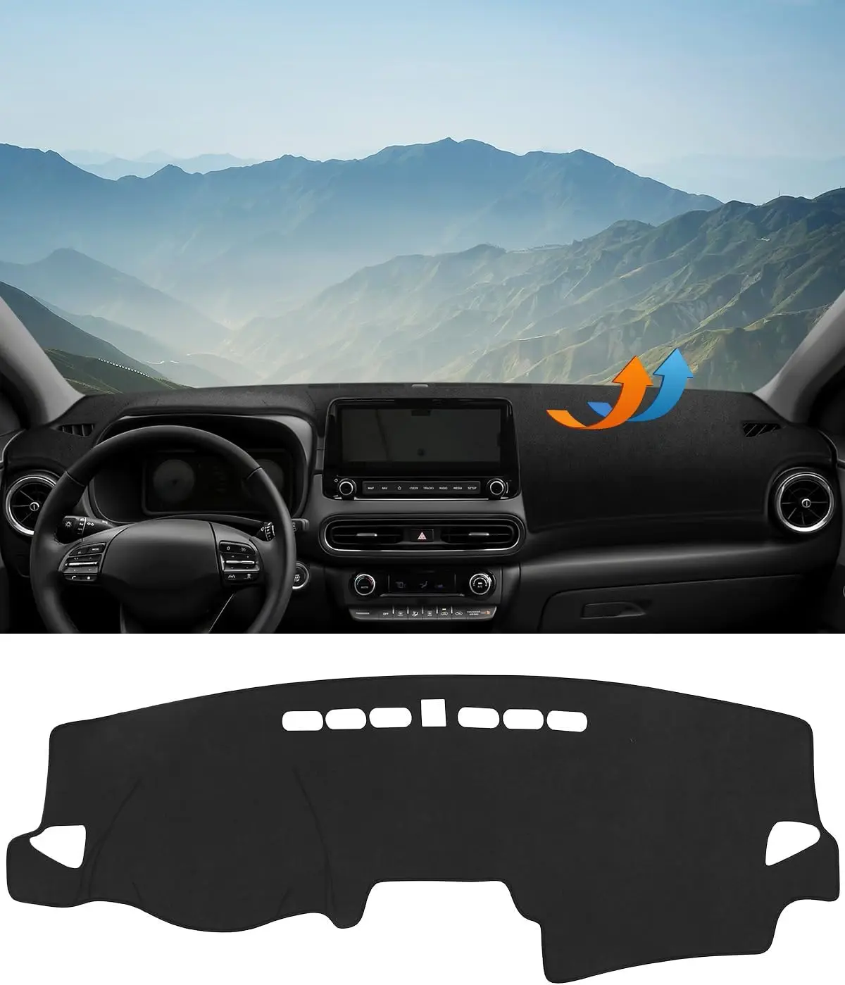Dash Cover for Hyundai Kona 2018-2023 Accessories Black Dashboard Cover Mat Car Dashboard UV Sun Protection