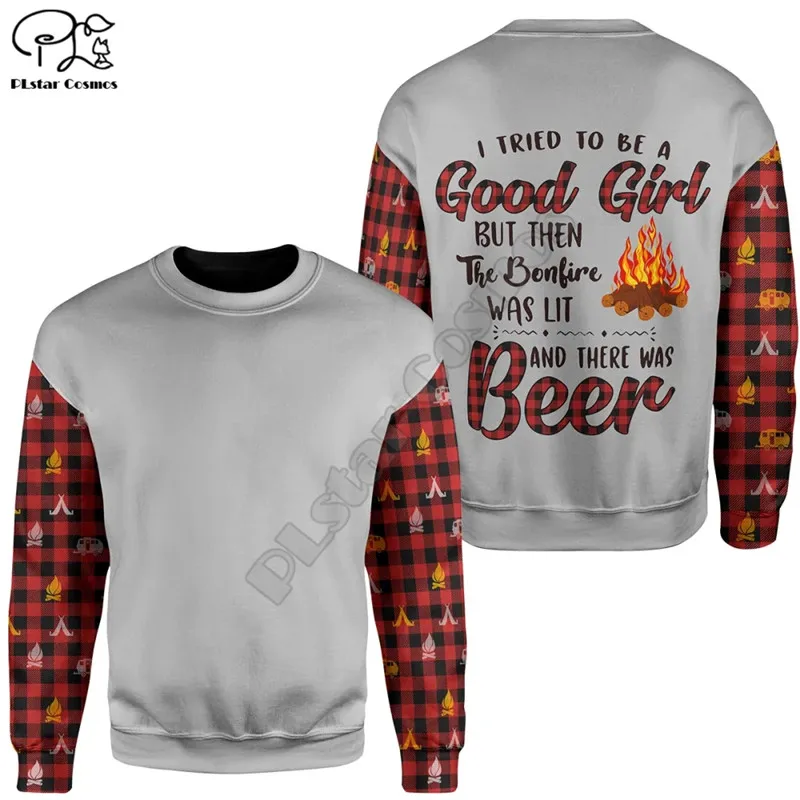PLstar Cosmos 3D Printed Shirts Bonfire Was Lit Beer Girl Camping Hoodies Hrajuku Streetwear Unisex Zipper Hoodies/Sweatshirt