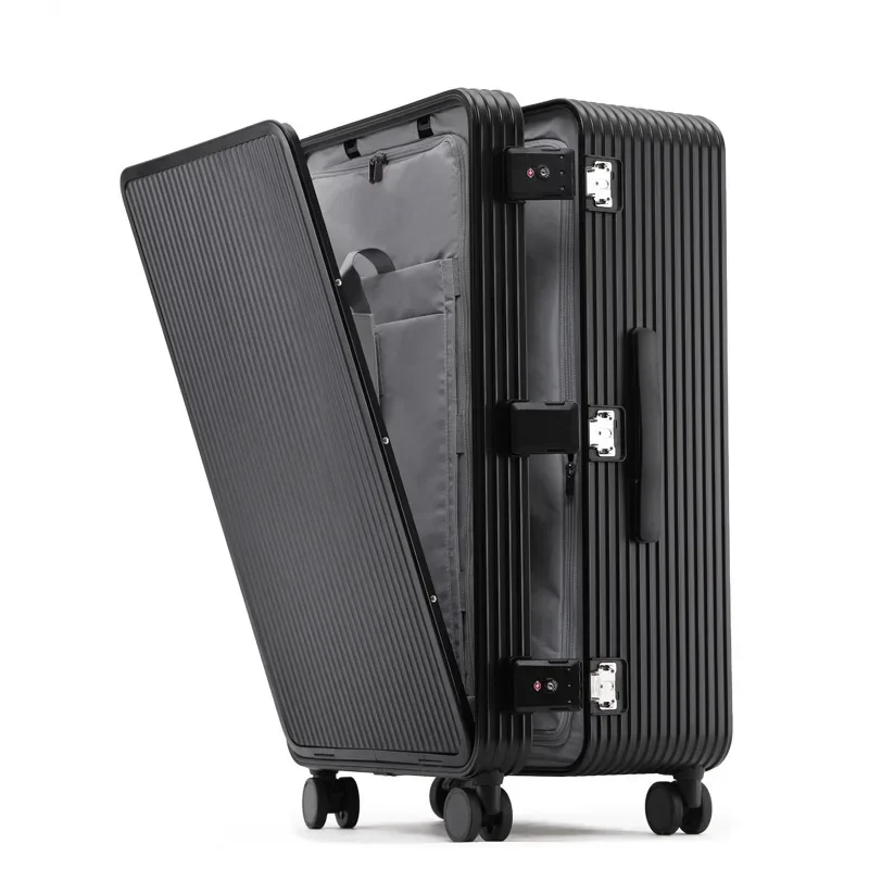 Large Capacity Universal Wheel Front Open Trave Suitcases All-Aluminum Magnesium Alloy Luggage Trolley Case Password Board Bag