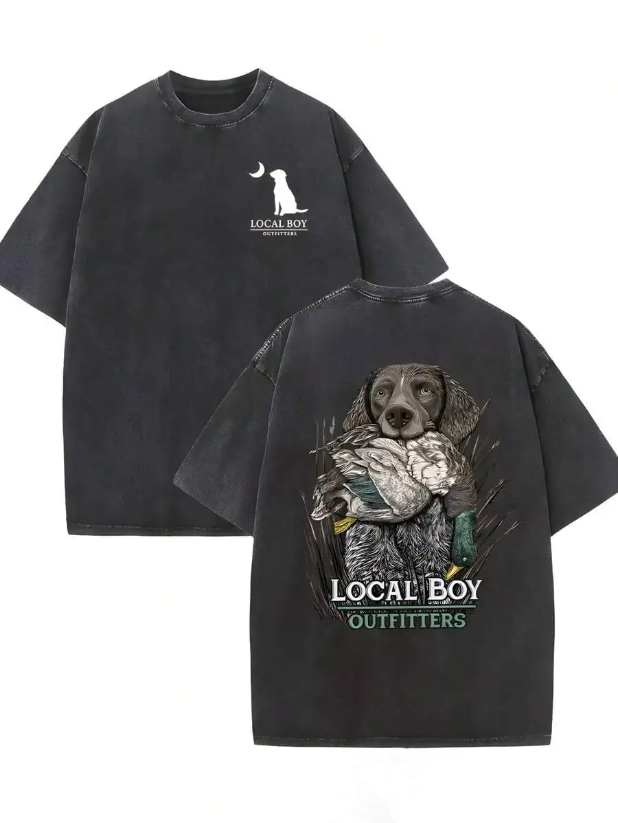 

Черная футболка с эффектом потертости и принтом охотничьей собаки, свободный крой, хлопковая смесь, для повседневной носки на улице