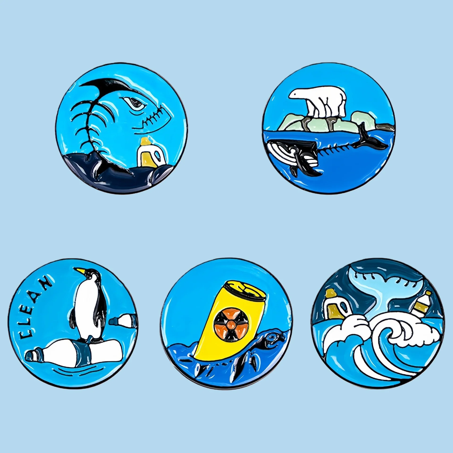 

Ocean Environmental Protection Enamel Lapel Pins, Cartoon Marine Animal & Pollution Awareness Brooch Badges for BackpackClothing