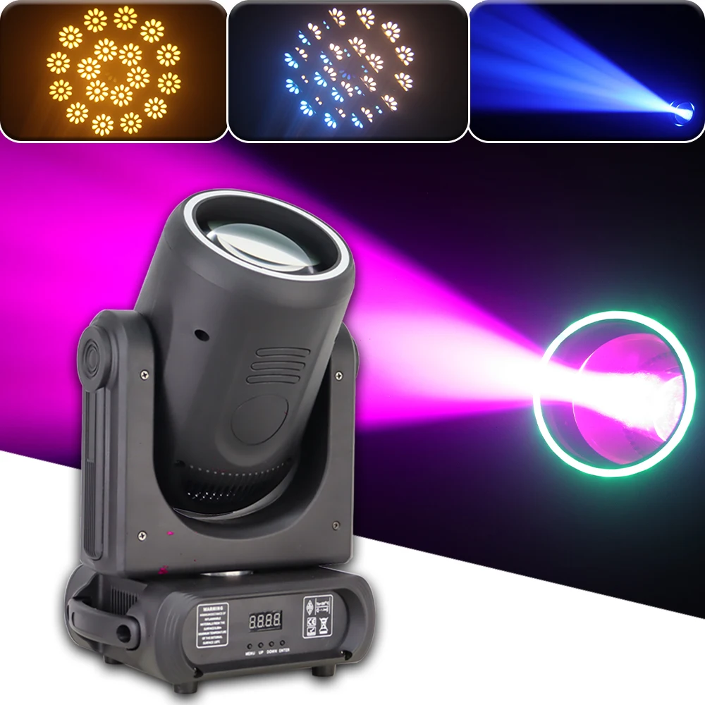 200W LED Wiht Ring Moving Head High Bright Mobile Heads Beam Effect Home Disco Bar Stage Wedding 18 prisms DJ Party Lighting