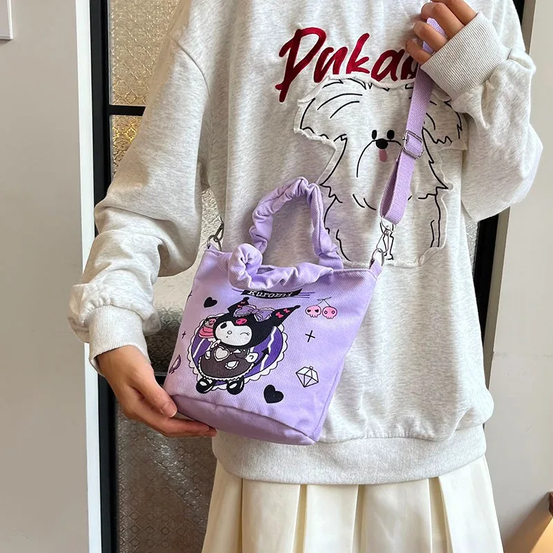 بلدي ميلودي أنيمي Kawaii سانريو Ins موضة الأطفال حقيبة كروسبودي لطيف الكرتون دلو حقيبة قماش قنب هدايا كورومي للفتيات الفتيان