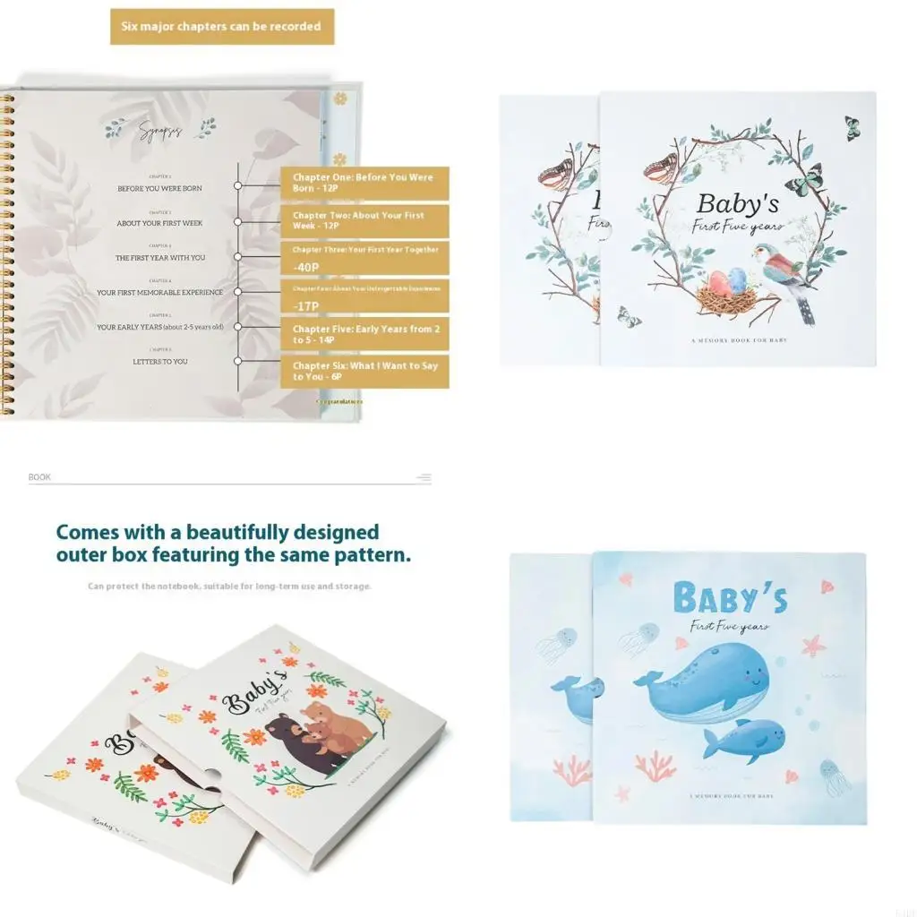 

54DF Baby Memory Book Journal Growth Milestones First Word Photo Handprints