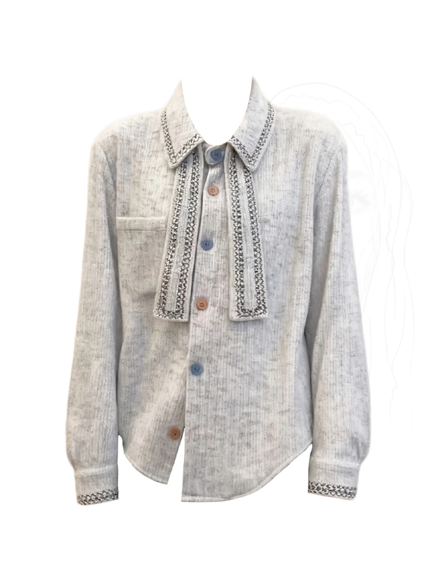 

Женские серые рубашки с воротником поло, блузки с бантом на шнуровке, винтажная элегантная эстетичная рубашка оверсайз с длинными рукавами 2000-х годов, весна-осень