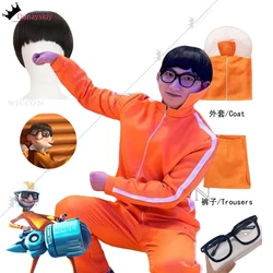 Vector Cosplay Movie Costume Orange Jakect Pant Glasses Outfits Set Mushroom-shaped Wig Halloween Fancy Suit Party Suit