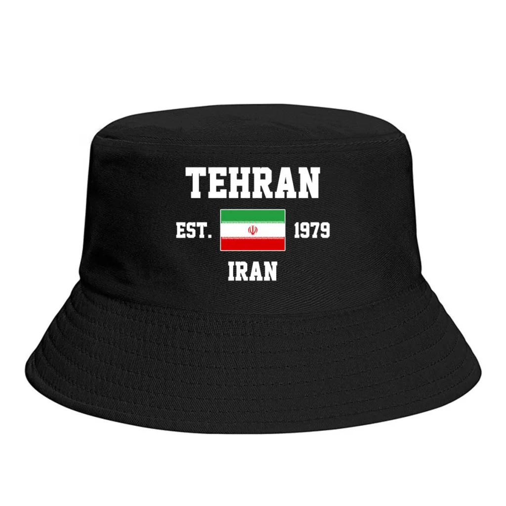 Bucket Hats  Iran EST.1979 Tehran Emblem Flag Sun Shade Cool Outdoor Summer Fisherman Caps Fishing Hat