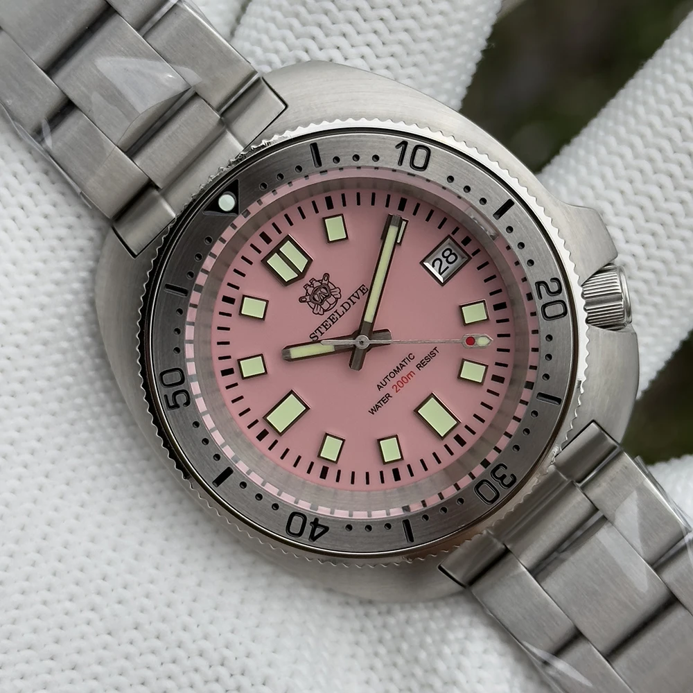 

Мужские дайверские часы STEELDIVE, автоматические механические наручные часы с черепахой, 20 АТМ, водонепроницаемые, со светящимся сапфиром, NH35, 120 кликов, стальной безель