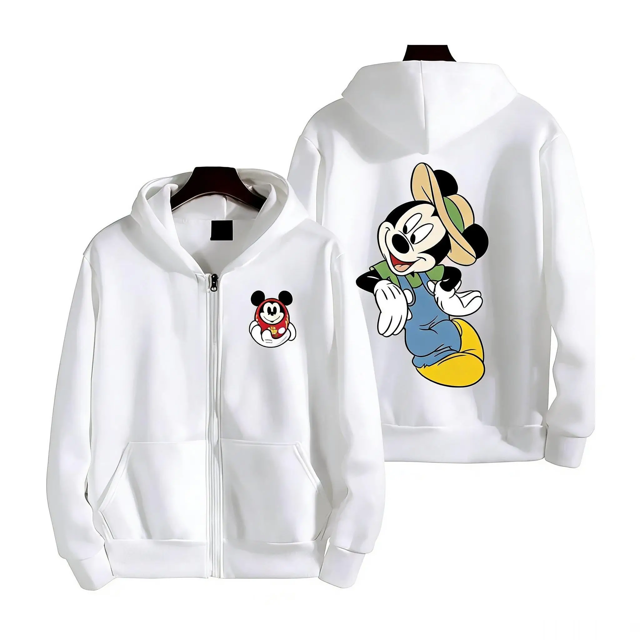 

Осень-зима 2026, толстовка с капюшоном с принтом Микки Мауса Диснея, мужская и женская куртка на молнии, повседневная уличная одежда, пуловер с рисунком и капюшоном