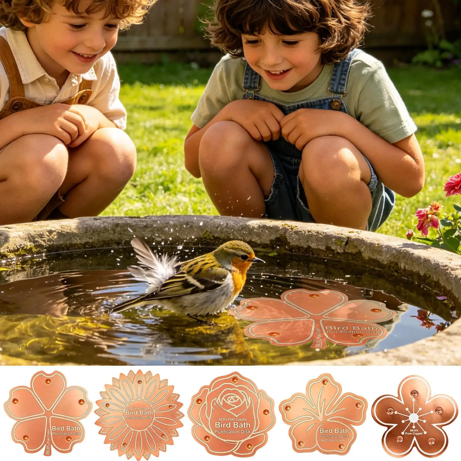 Copper Bird Bath Disk Floral Purification Panel Copper Disk Bird Bath Insert for Homeowners Gardeners Outdoor Enthusiasts
