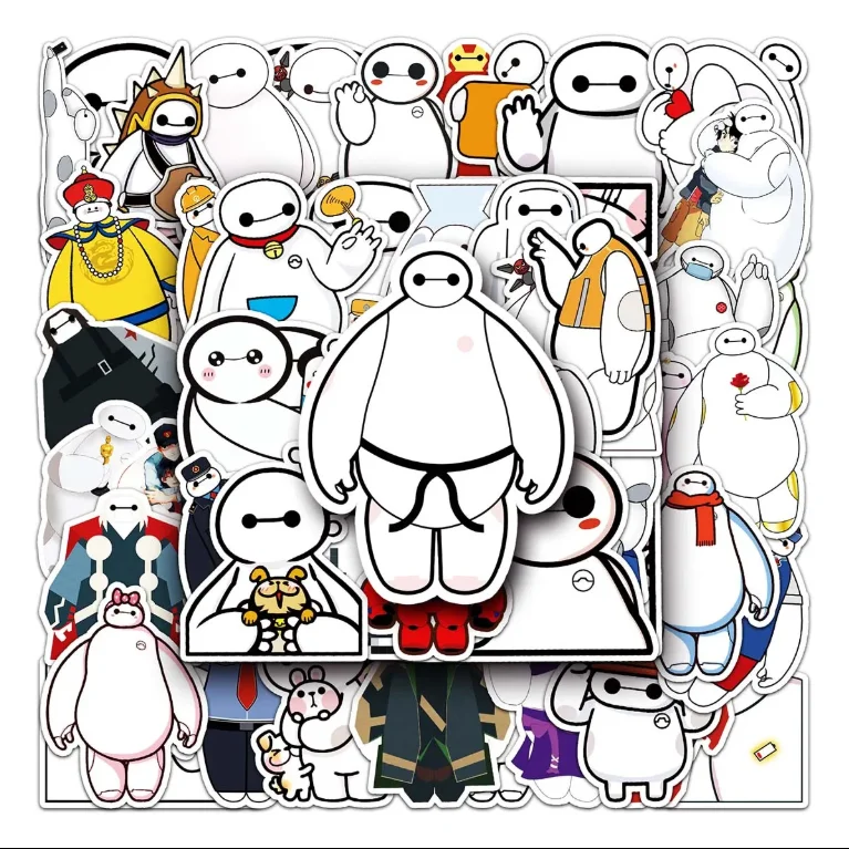 50pcs Disney Movie Big Hero 6 Stickers Kawaii Baymax Graffiti Sticker Phone Water Bottle Luggage Cute Cartoon Anime Decals