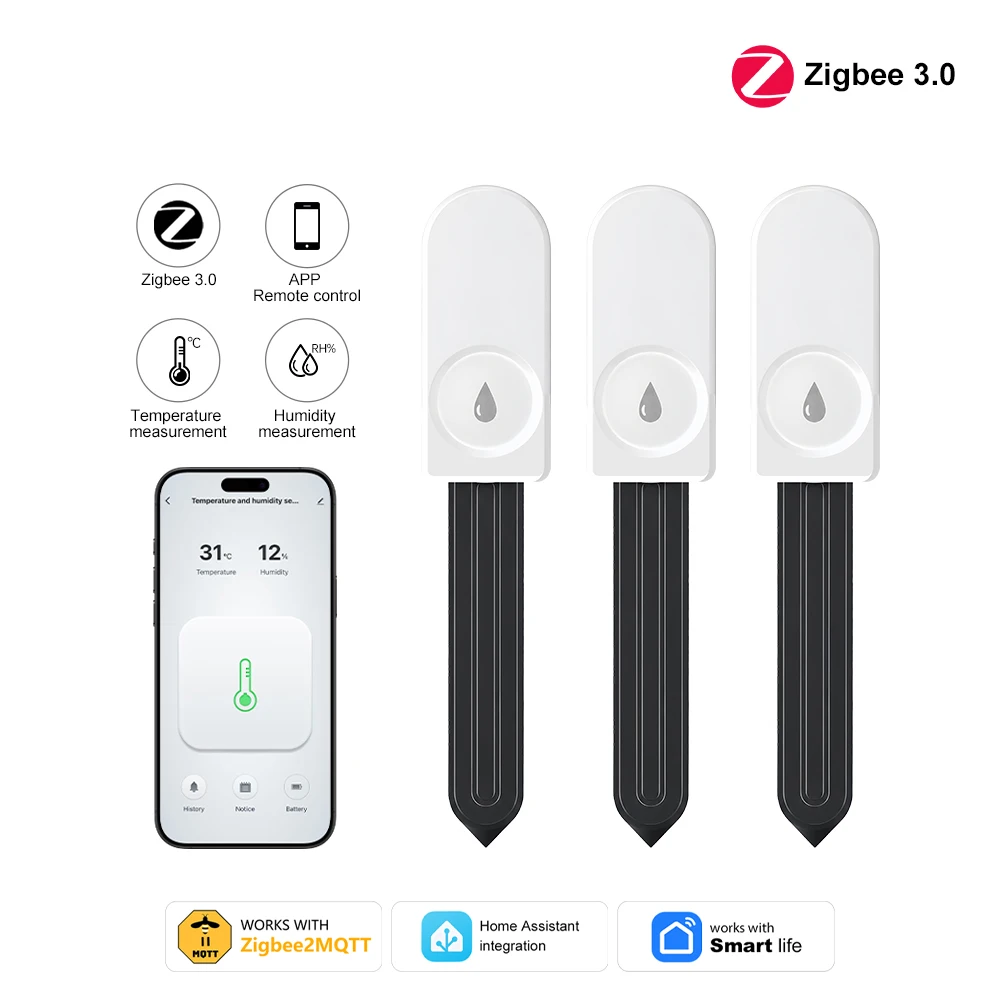 Smart ZigBee Soil Moisture Sensor with Temperature & Humidity Monitoring App Control for Garden Care And Plant Irrigation Automa