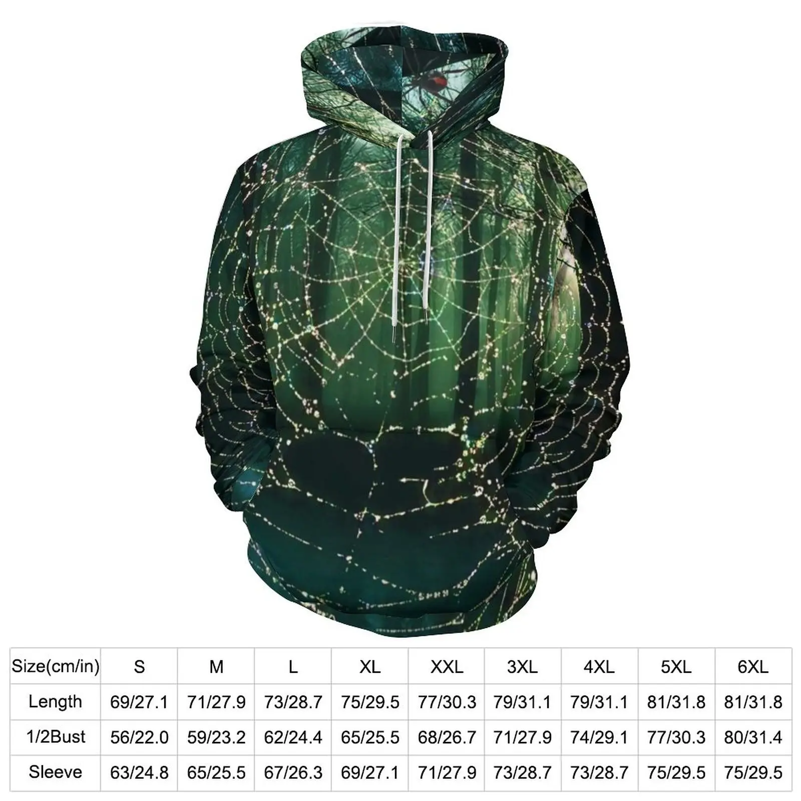 Dark Gothic Casual Hoodies Spider Web Print Classic Hoodie Unisex Long-Sleeve Trendy Graphic Top Big Size