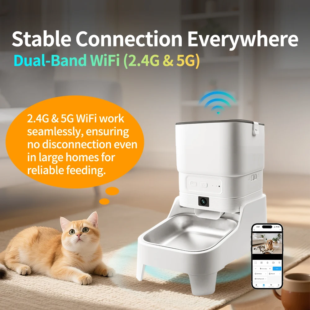 Smart Automatic Pet Feeder with 1080P HD Camera 15cm Elevated 5G WiFi Tuya APP Furpipi Control Automatic Cat Dog Food Dispenser