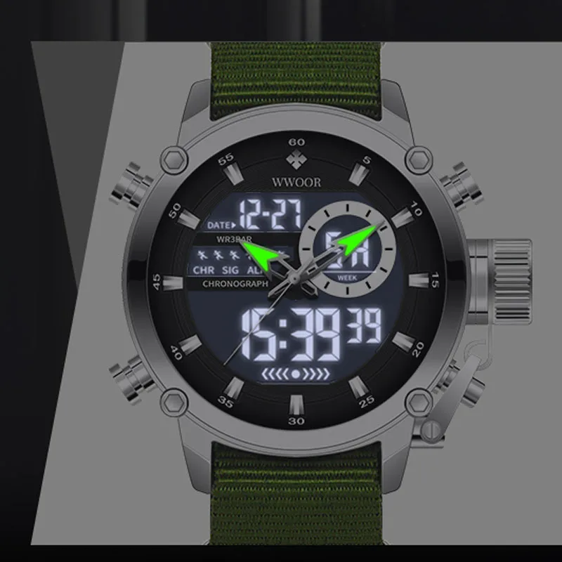 WWOOR-Reloj de pulsera Digital para hombre, cronógrafo de cuarzo, deportivo, militar, resistente al agua