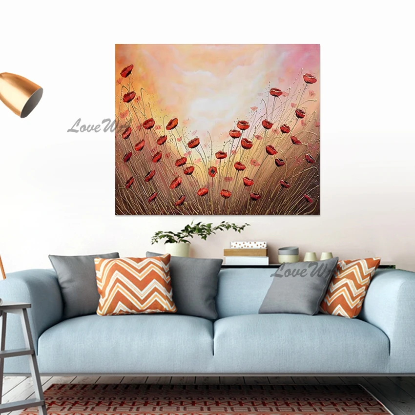 

Flowers Abstract Artwork, Frameless, Large Size Canvas Art Paintings, Modern Floral Landscape Picture, Restaurant Decor Wall