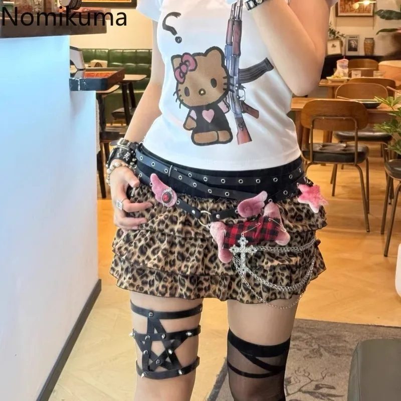 Patchwork Leopard Mini Skirts for Women Korean Saia Fashion Summer Sexy Jupe 2024 Faldas Mujer De Moda A-line Sweet Y2k Skirt