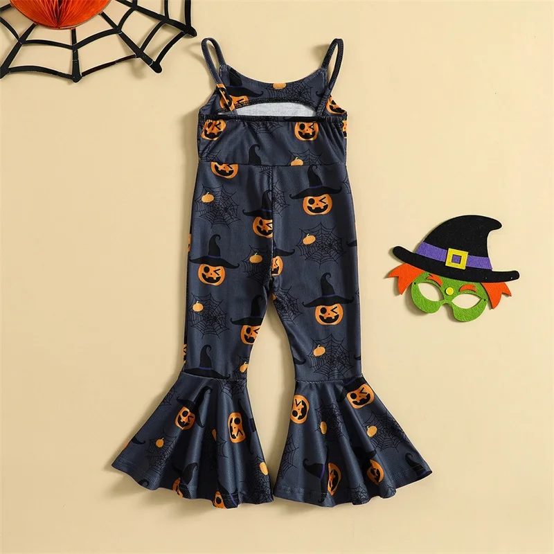 

Kids Halloween Costume Sleeveless Spaghetti Strap Jumpsuit with High Waist and Flared Hem for Girls