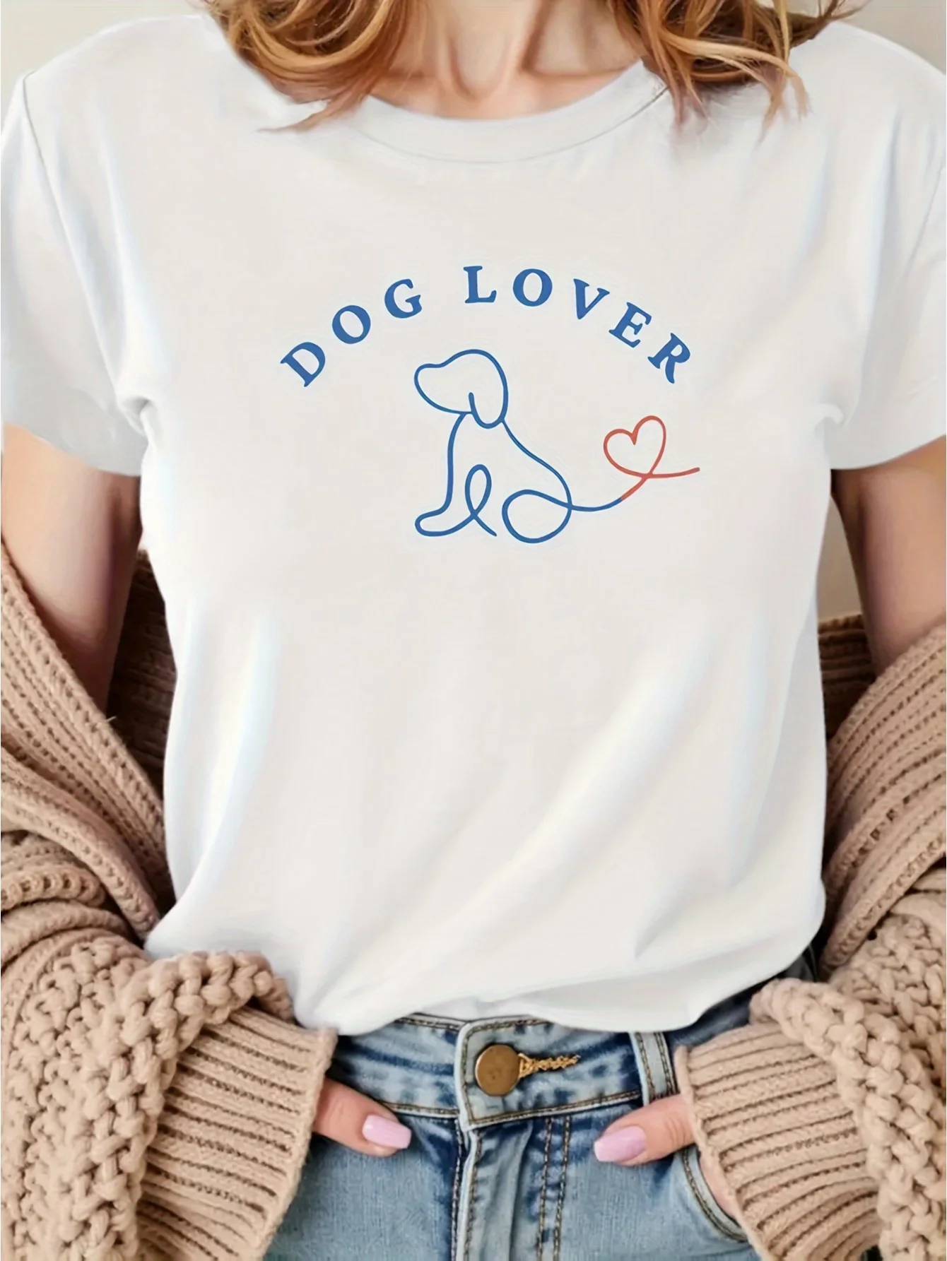 2026 Women Dog Lover Printed T-shirt Casual Short Sleeved Round Neck Top Comfortable Daily Fashion Women Summer Casual Clothing