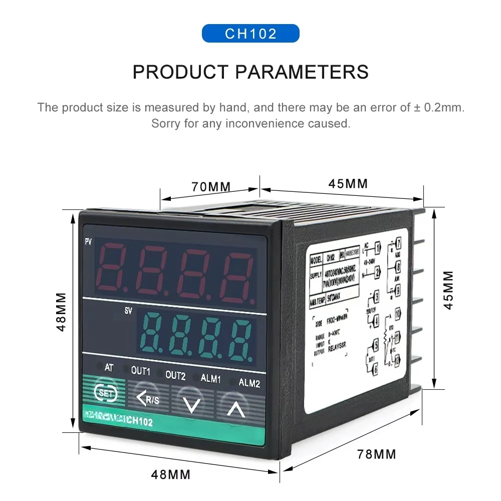 CH102 Intelligent PID Temperature Controller High Precision Temperature Protector Digital Display Double Output