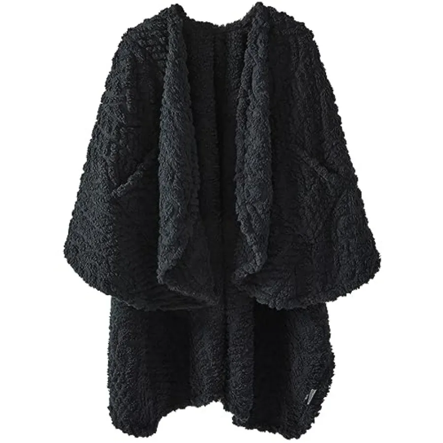 

Fuzzy Sherpa Wearable Fleece Blanket with Pockets for Adults, Ultra Soft Plush Shawl Throw Blankets , 58'' x 64