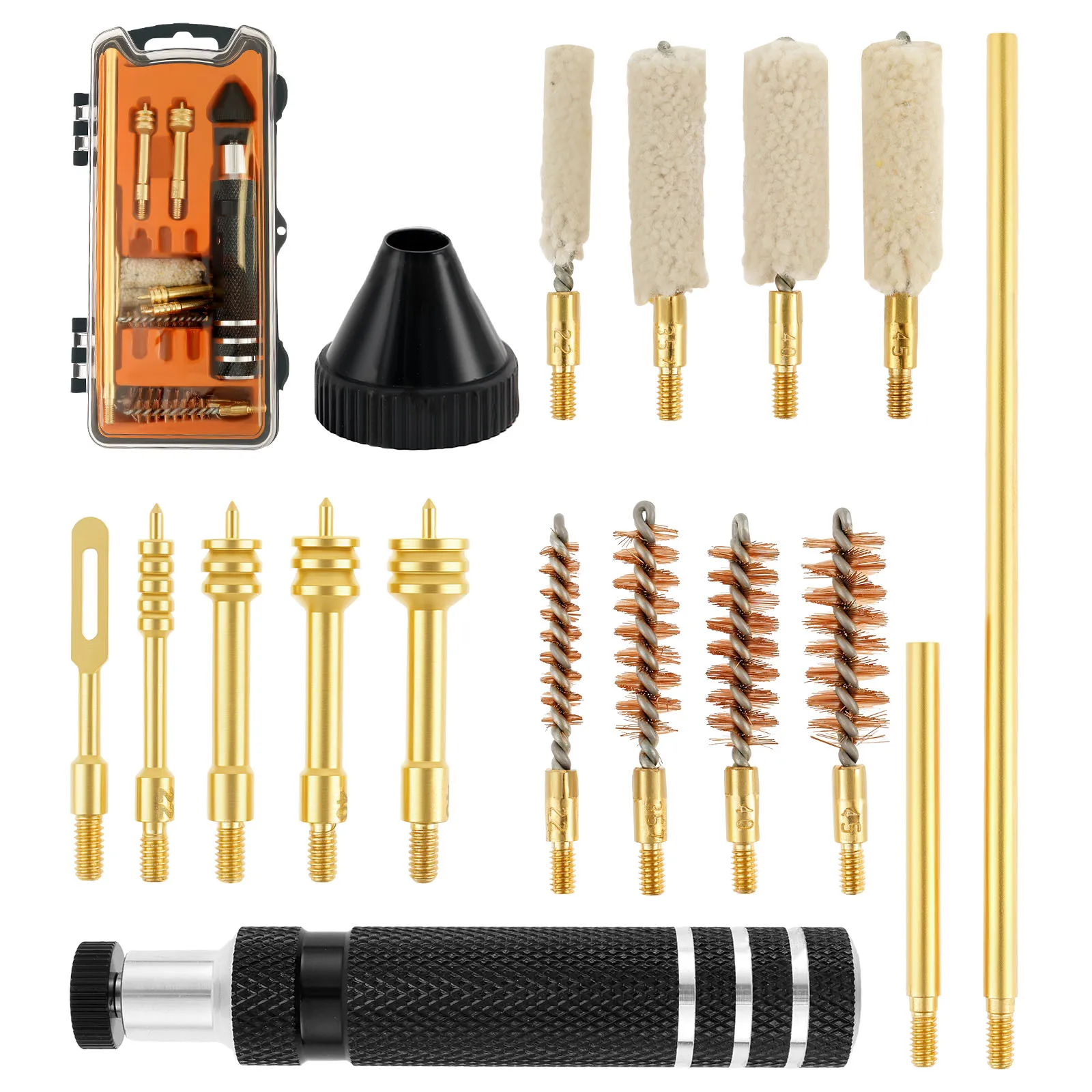 

17Pcs Caliber Cleaning Kit Cleaning Tool Portable Brush Cleaner Tool Kit with Cotton Brush Brass Brush for 22/357/40/45 Caliber
