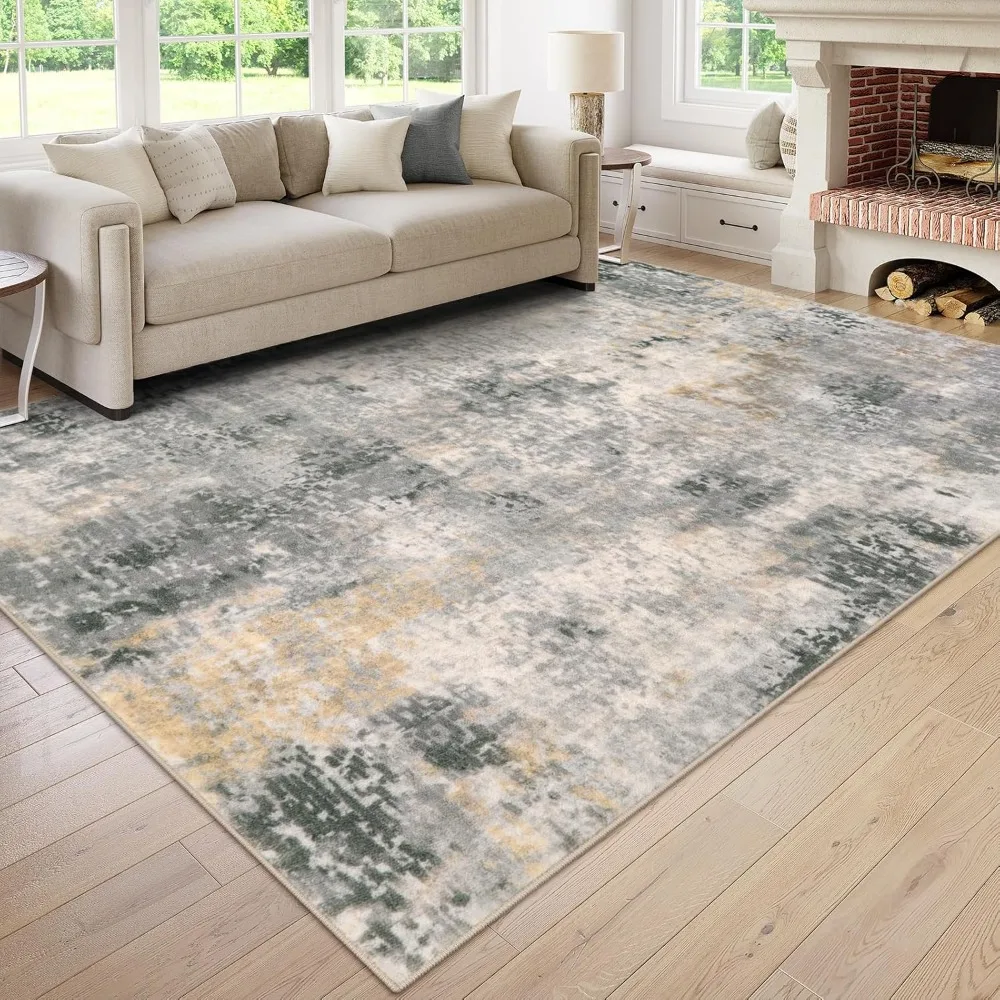 Modern Abstract Area Rugs for Living Room, Washable Living Room Rug for Bedroom Low Pile Non Slip, Soft Accent Carpet