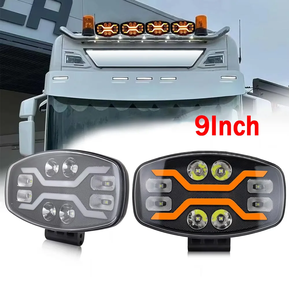 9 Inch Square LED Driving Spotlight 12V 24V White Yellow Flash Auxiliary Headlight For Truck ATV Off Road Car 100W 22000LM