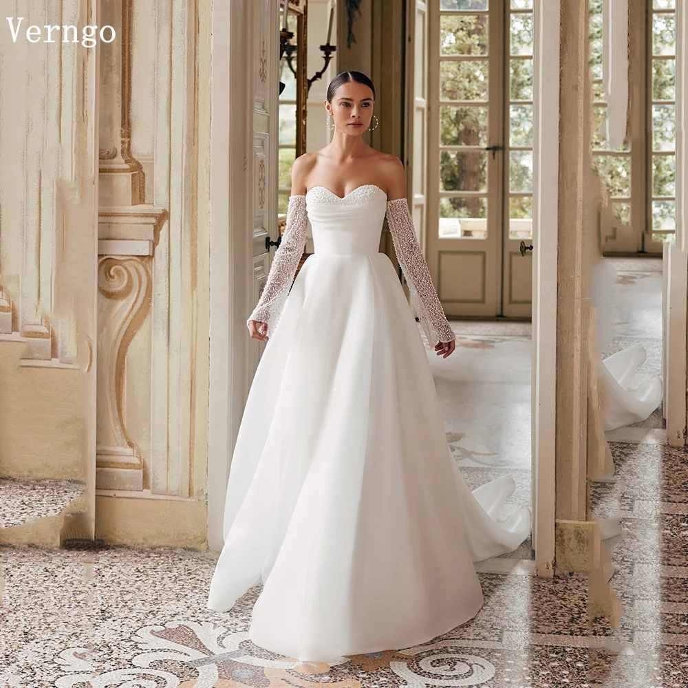 

Verngo lvory Sweetheart Bridal Gown A Line Sweap Train Wedding Dress Women Zipper Classic Formal Bride Dress Customized