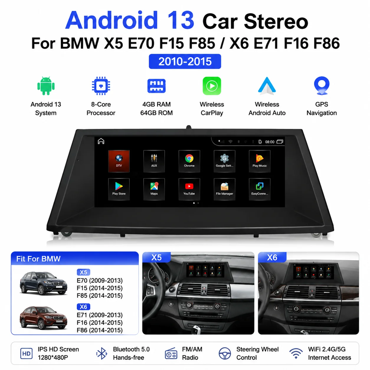 64G Android Tape Radio Recorder Car For BMW X5 E70 F15 F85 X6 E71 F16 F86 GPS Navi Multimedia Player Stereo Autoradio Head unit