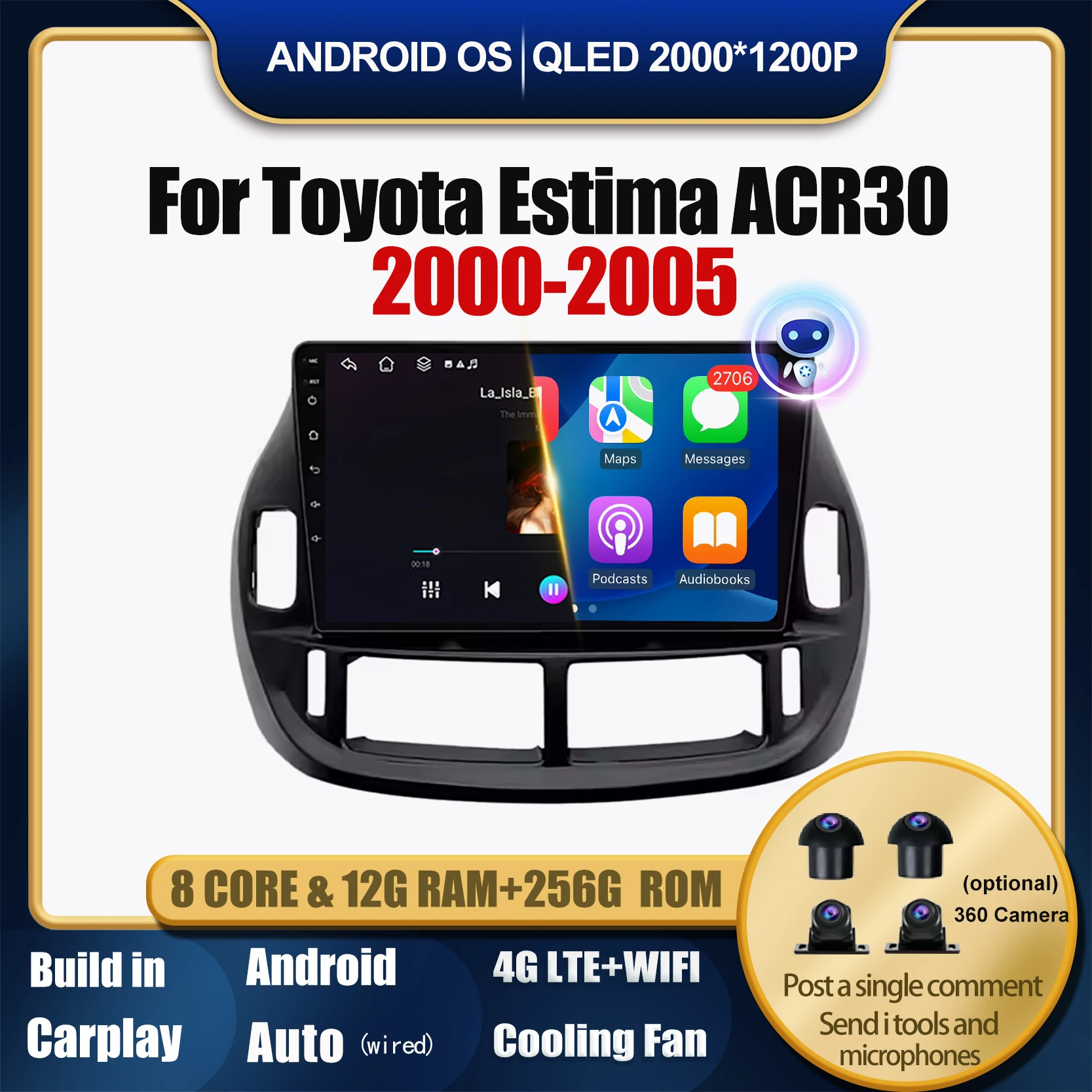 

Android 14 for Toyota Estima ACR30 2000 2001 2002-2005 Car Radio Multimedia Video Player Carplay GPS Navigation Head Unit BT 4G